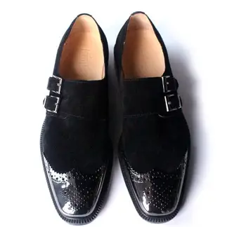 Novi čevlji za moške, kovinsko Hasp črni moški čevlji krave antilop Menih Traku čevlji ročno stranka poročni čevlji