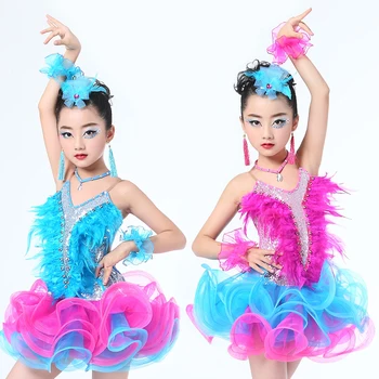 Otrok je strokovno latinsko plesna predstava obleka nova dekleta svetlo diamond tassel latinski ples krilo konkurence oblačila