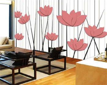 Ozadje po meri roza moda abstraktnih tridimenzionalnih lotus spalnica, dnevna soba, TV ozadju dekoracijo sten slikarstvo, freska