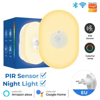 PIR Senzor Gibanja Svetlobe WiFi Brezžični LED Nočna Lučka Smart Stenska Svetilka, Topla Bela RGB Prostoru Tuya App Glas Za Alexa Google