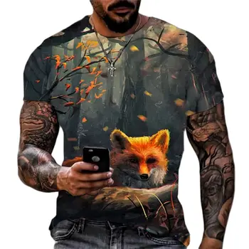Poletne Moške Živali Vzorec 3d Tiskanih Fox Tiger T-shirt Moda Dihanje O Vratu Kratek Rokav Zver Velikosti Top Majica