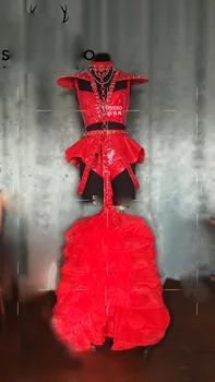 Rdeče Usnje Moda Fazi sodobno plesno obleko obleka, dj ženske gogo obleko, nočni klub show dance pevka Kostum