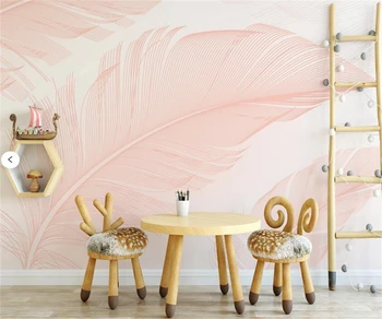 Samolepilni material velikosti po meri Ozadje roza pero teksturo otroški sobi ozadju Stensko dekoracijo doma 3d Ozadje