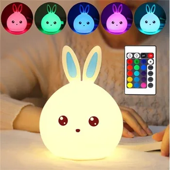 Silikonski Zajec LED Nočna Lučka Cartoon Živali namizne Svetilke Touch Senzor Pisane Postelji Razsvetljave za Otroke, Otroci Baby Darila