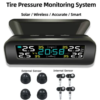 Smart TPMS Avto Tlaka v Pnevmatikah Alarm Monitor Sistem z Ura Mobilna Sončna Inteligentni Tlak Pnevmatik Temperature Opozorilo Senzor