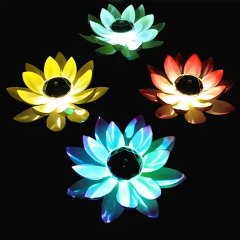 Solar Powered Cvet Svetlobe Umetni Lotus Obliko Plavajoče Ribnik na Vrtu Okrasni Bazen RGB Svetilka, Led Svetloba Night Sončne Bazen Svetlobe