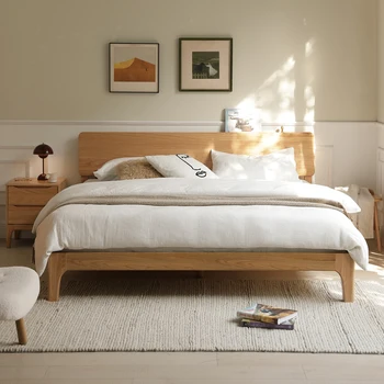 Vizum Japonski masivnega lesa postelja moderna preprost za 1,5/1,8 m hrast zakonsko posteljo Nordijska varstvo okolja in spalnica pohištvo