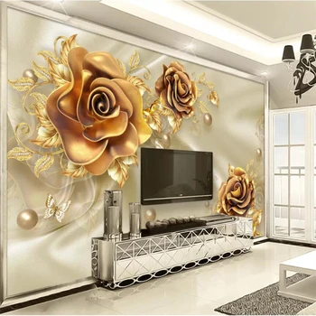 wellyu Meri velike freske modni dom dekoracijo 3d luksuzni zlato, nakit, rože svilene nakit TV sliko za ozadje