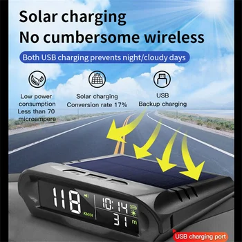 X98 Sončne Hud Za Vse Avtomobilske Brezžični HUD Zaslon Solarno Polnjenje Digitalni GPS merilnik Hitrosti prekoračitev hitrosti Opozorilo Razdalje, nadmorske Višine Zaslona