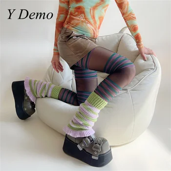 Y Demo Y2k Egirl Pisane Razrezana Trak Noge Toplejše Ženske Elastične Falbala Pletene Naguban Nogavice Ulične