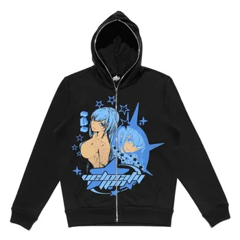 Y2K Hip Hop Anime Natisni Zip Hoodie Žensk Bombaž Svoboden Nekaj Vrhovi Harajuku Slog Priložnostne Ženske Oblačila za Najstnike 5XL