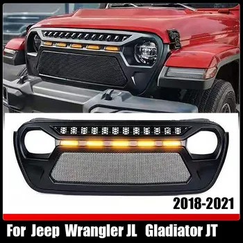 Za Jeep Wrangler JL Gladiator JT 2018-2021 Offroad Slog Dodatki Kovinski Mesh Mrežico S 5 Led Luči Prednji Odbijač Žari