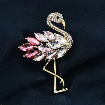 Ženski Modni Mavrica Kristalno Srčkan Flamingo Broške Za Ženske Luksuzni Zlato Barvo Zlitine Živali Broška Varnostne Zaponke