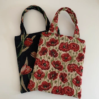 Ženski Platneni Torba Retro cvet torbice za ženske Poletje Priložnostne Tote Potovanja Nakupovalne Torbe